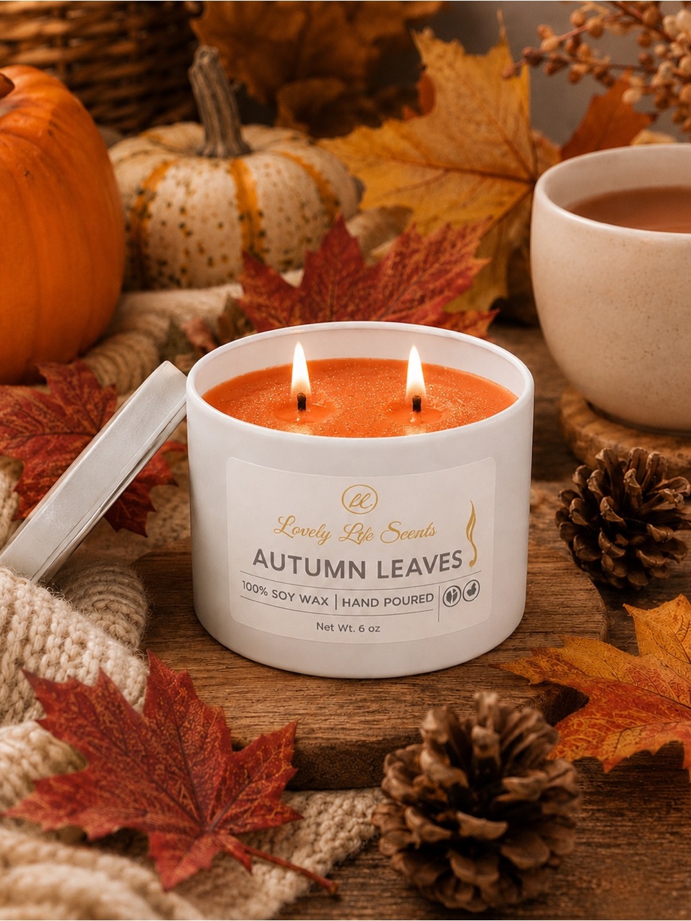 Hand Crafted 6 oz Double Wick Premium Soy Fall Candles Lovely Life Scents - Picture 3 of 5